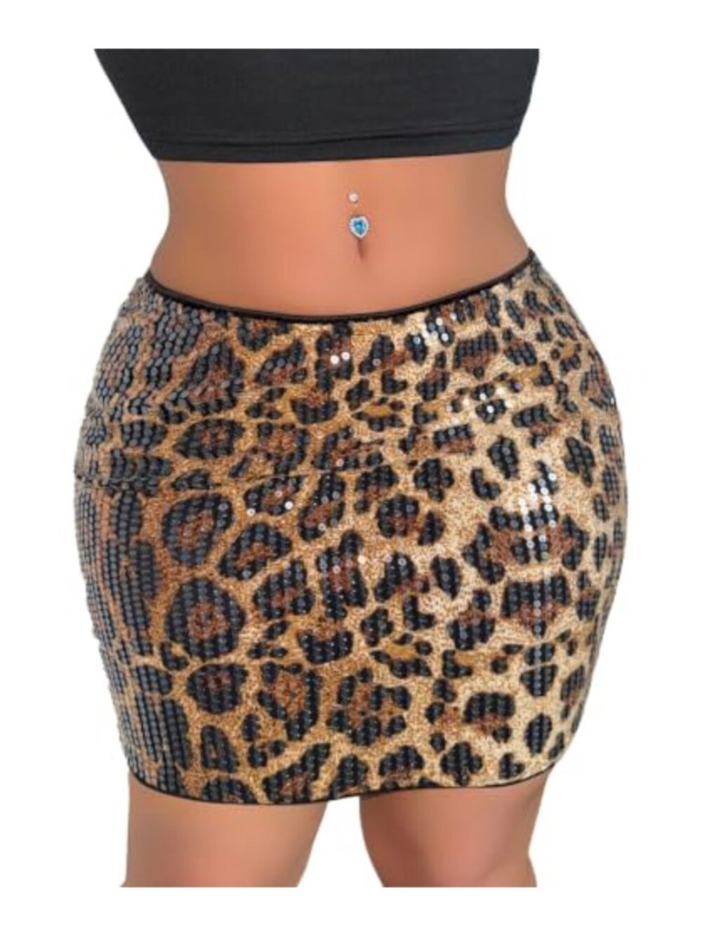 Women's Sequin Leopard Mini Skirt High Waist A-Line Party Clubwear